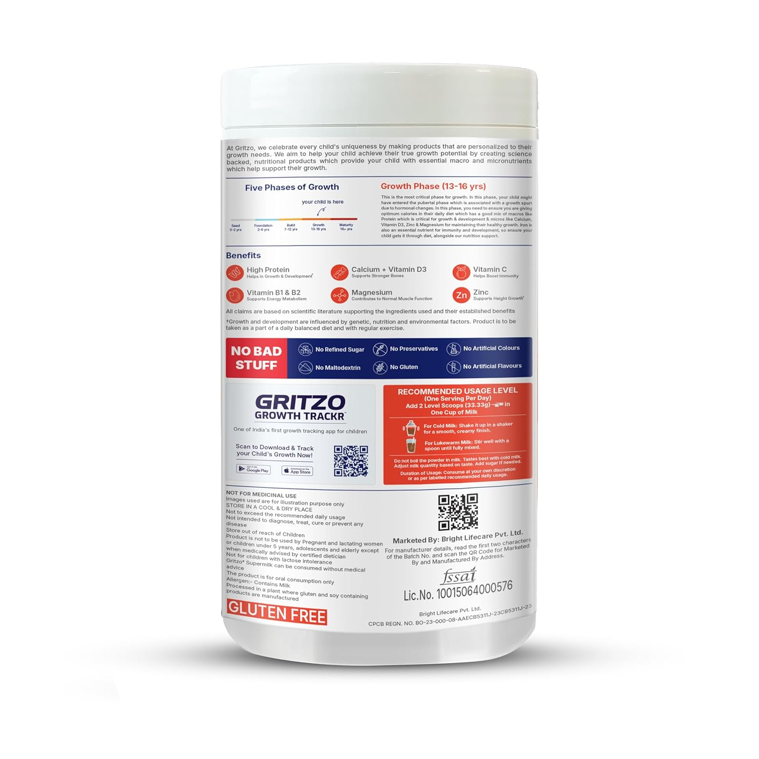 Gritzo Supermilk Overall Growth Powder 13+Y (Teen Athletes), Health Drink For Boys | Grocsy