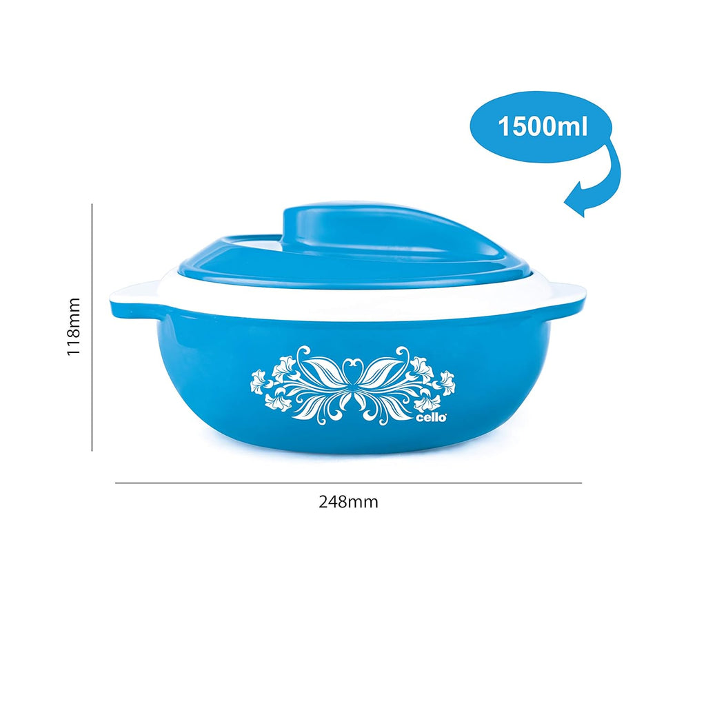 CELLO Hot Serve Insulated Inner Steel Casserole Set of 3, Blue (500ml, 850ml, 1500ml) | Hot Box for Kitchen | Hot Pot | Grocsy