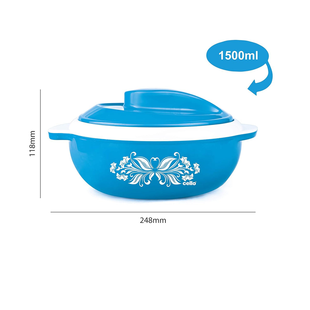 CELLO Hot Serve Insulated Inner Steel Casserole Set of 3, Blue (500ml, 850ml, 1500ml) | Hot Box for Kitchen | Hot Pot | Grocsy