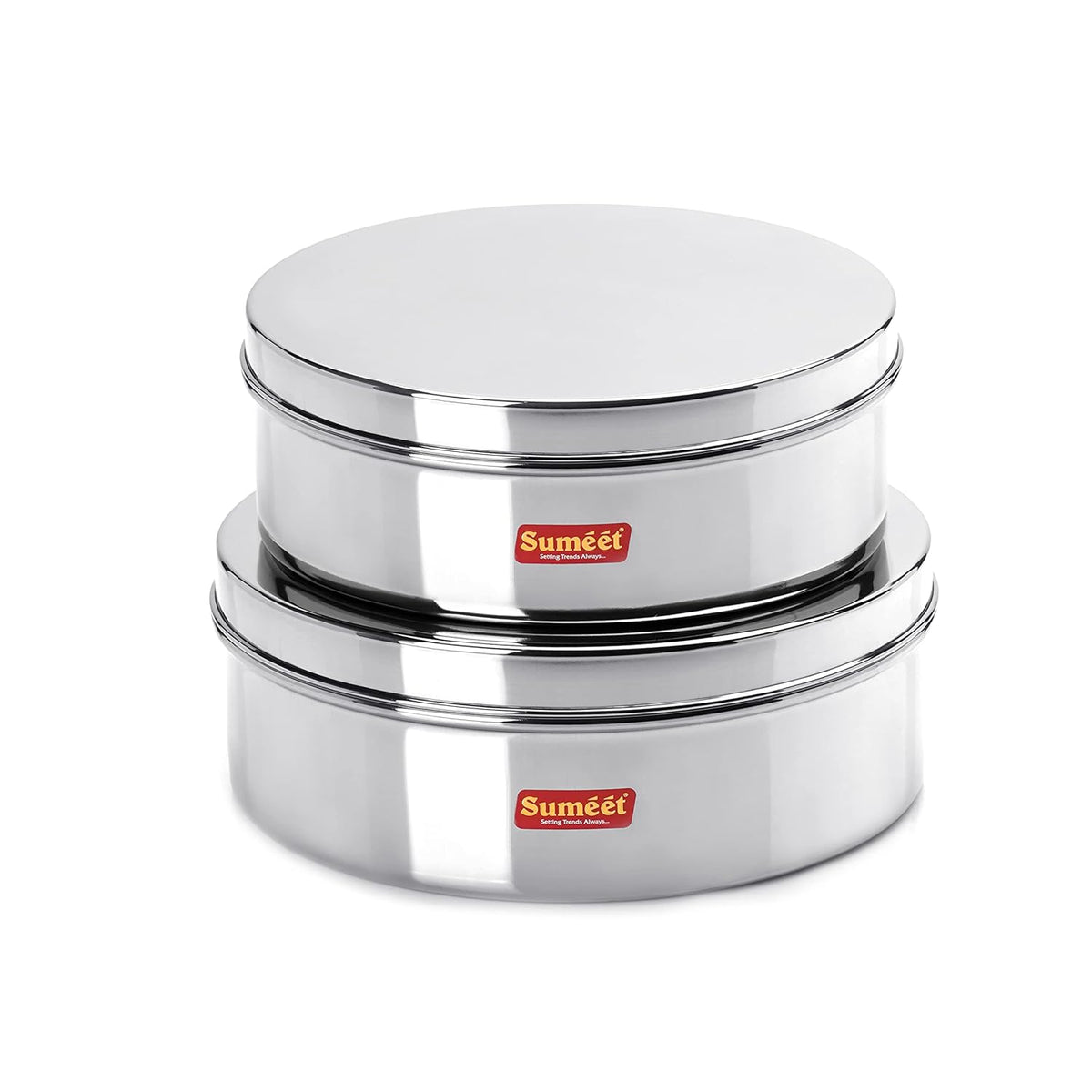 Sumeet Stainless Steel Flat Canisters/Storage Containers Set Of 2Pcs (1.2Ltr,1.5Ltr) | Grocsy