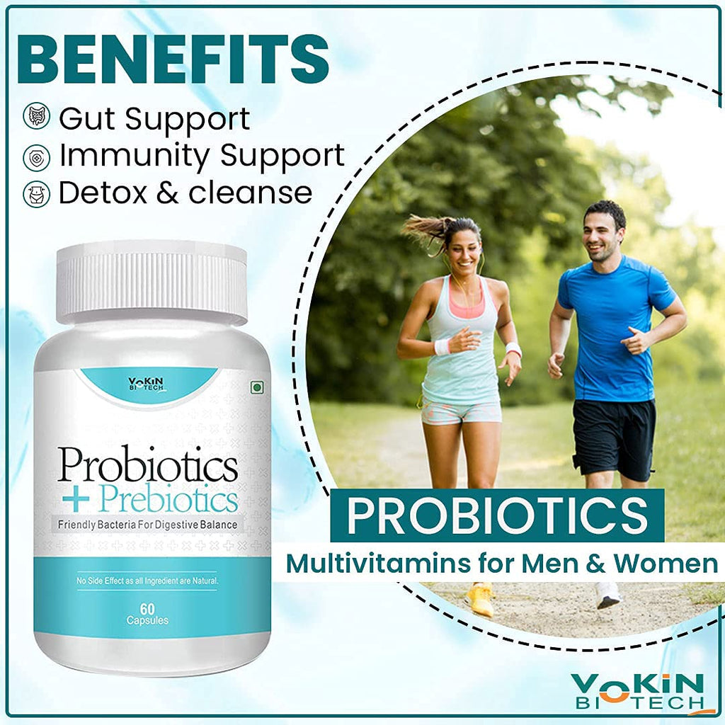 Vokin Biotech Probiotics+ Prebiotics Supplement 50 Billion Cfu For Women & Men With Prebiotics 150 mg | Probiotic Capsules For Digestion Support, Gut Health And Immunity | Grocsy