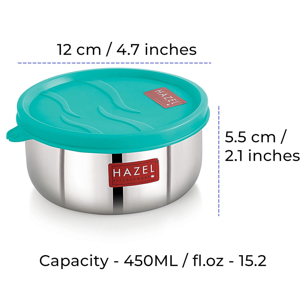 HAZEL Stainless Steel Airtight Storage Containers for Kitchen | Small Lunch Box 450ml Each Set of 2 | Grocsy