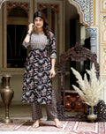 Miravan Women's Multi Colour Floral Printed Embroidery Yoke Design Kurta With Palazzo | Grocsy