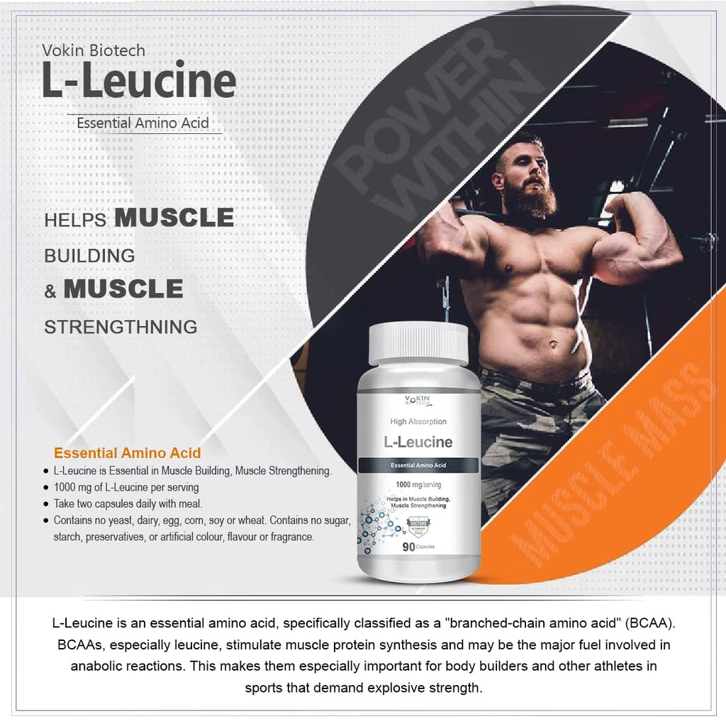 Vokin biotech L- Leucine – Supports muscle Building, Muscle Strengthening – 1000mg | Grocsy