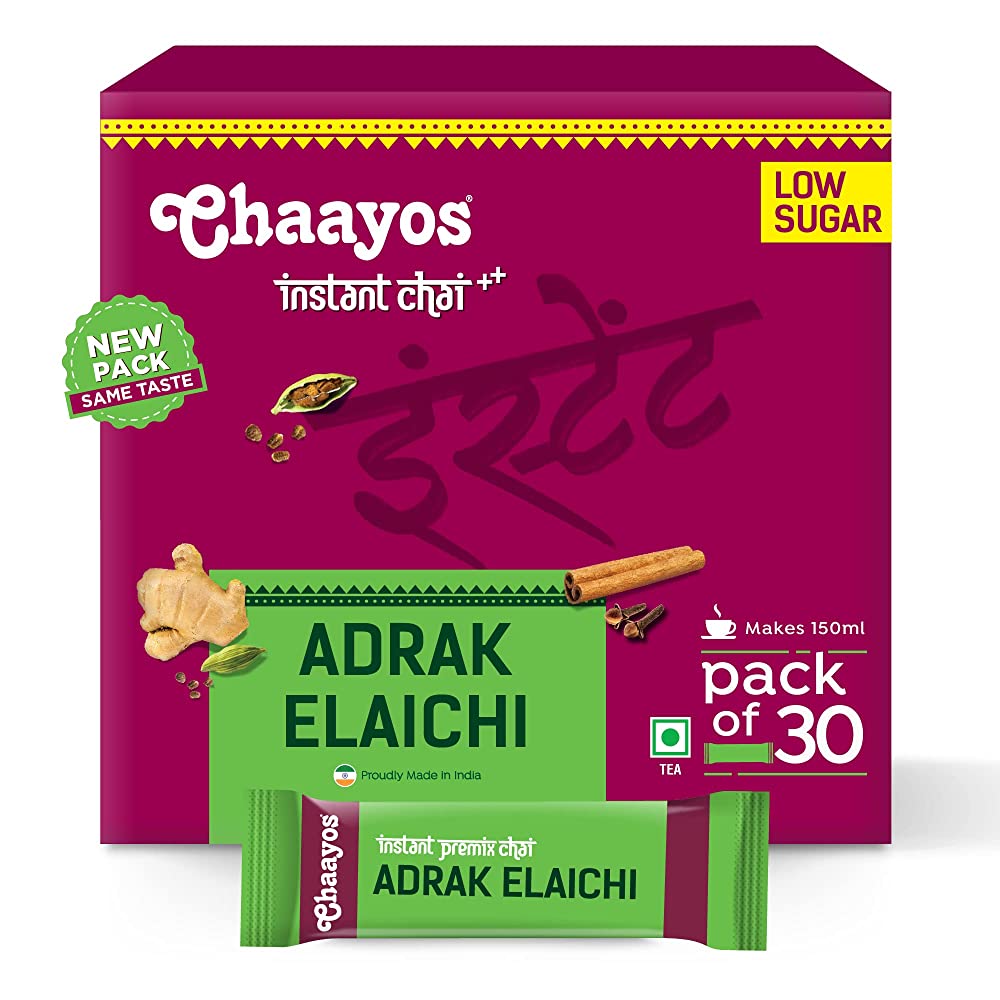 Chaayos Instant Adrak Elaichi Tea Premix (Low Sugar) | Grocsy