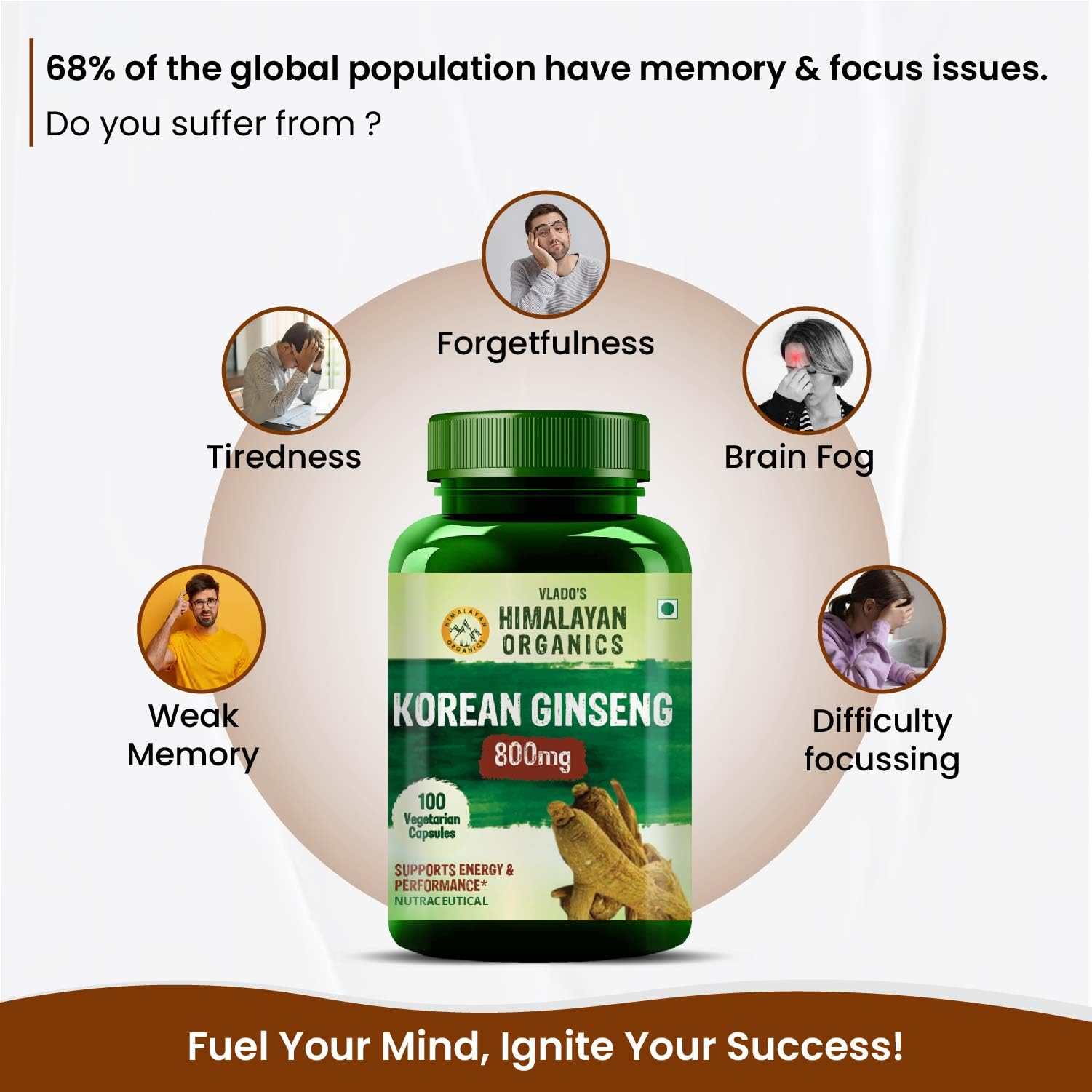 Himalayan Organics Korean Ginseng 800 mg Vegetarian Capsules | Grocsy