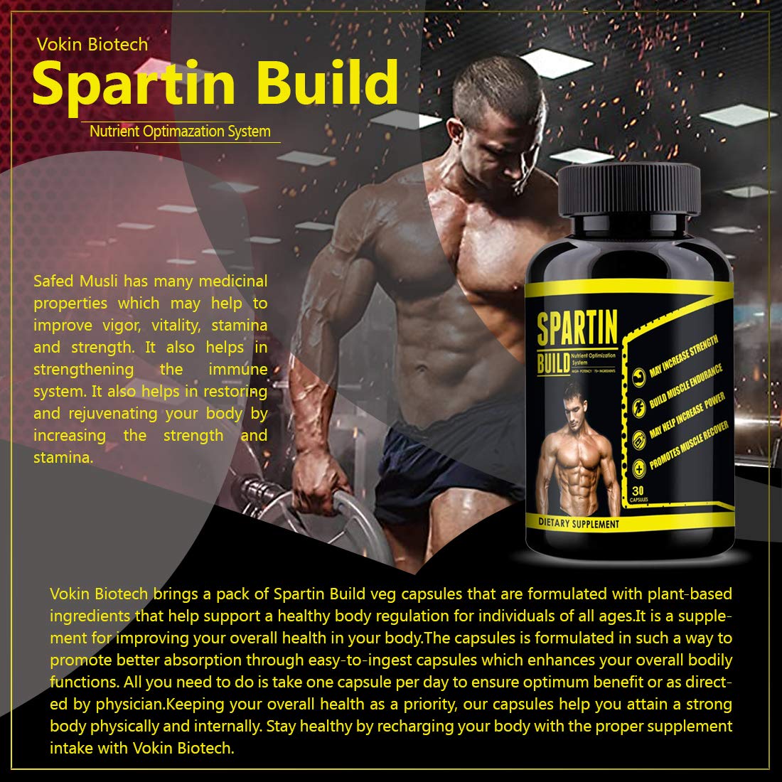 Vokin Biotech Spartin Build With Ashwagandha, Safed Musli and Shatavari | Grocsy