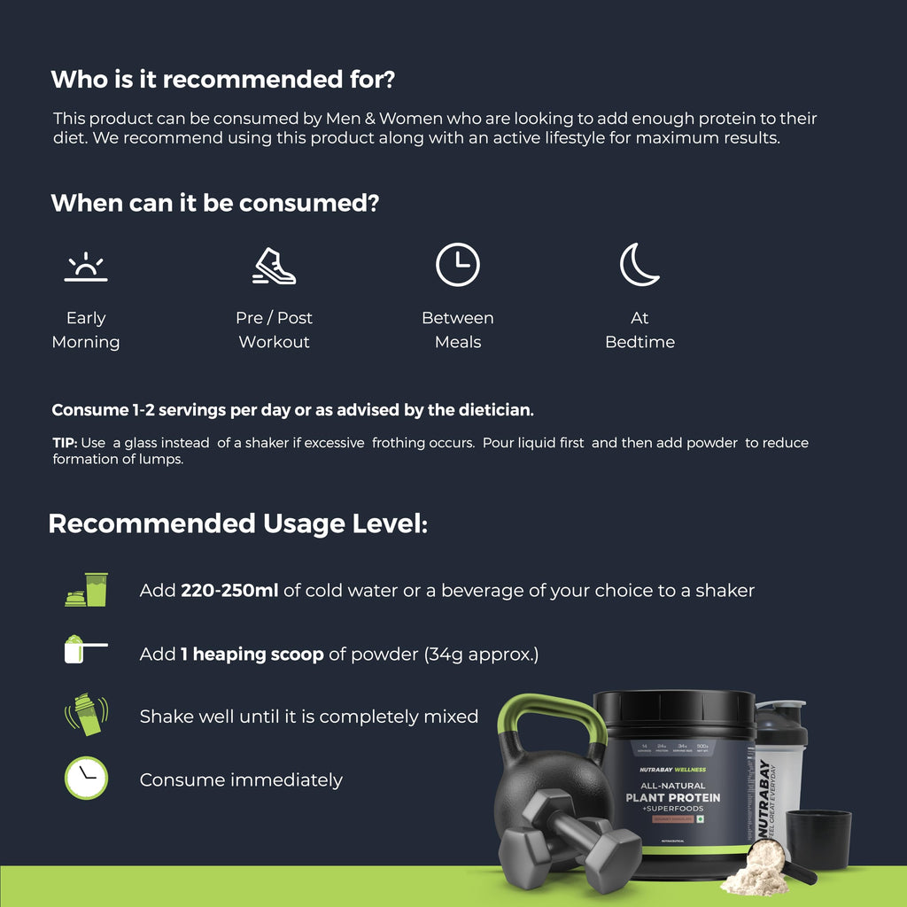 Nutrabay Wellness All Natural Plant Protein +Superfoods Powder - Gourmet Chocolate | Grocsy