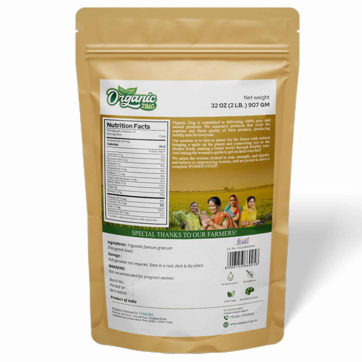 Organic Zing Fenugreek Seeds Also Known As Methi Seeds and Trigonella Foenum-Graecum |100% Pure & Natural | Vegan | Preservative Free | Resealable Pack | Grocsy