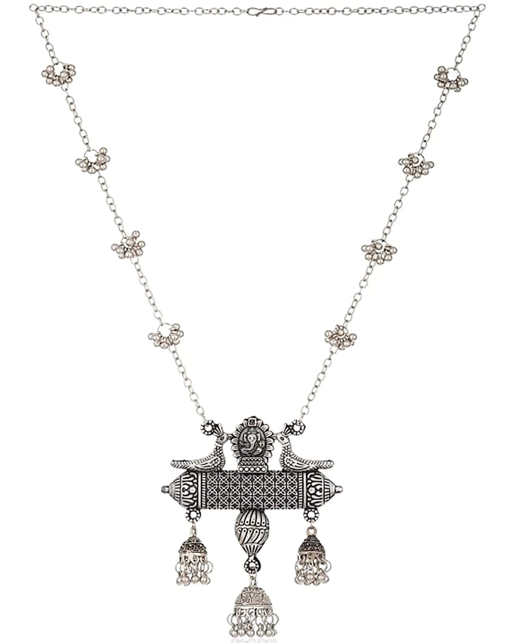 Silver-Plated Alloy Long Designer Oxidised Necklace - The Pari | Grocsy