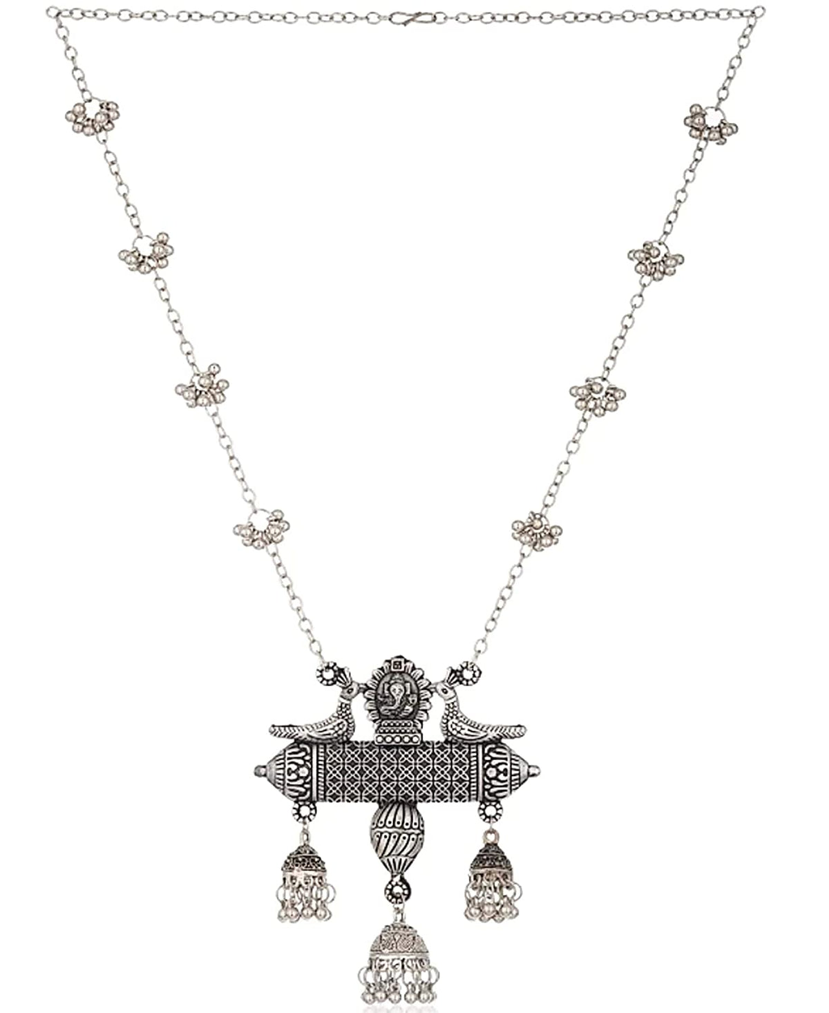 Silver-Plated Alloy Long Designer Oxidised Necklace - The Pari | Grocsy