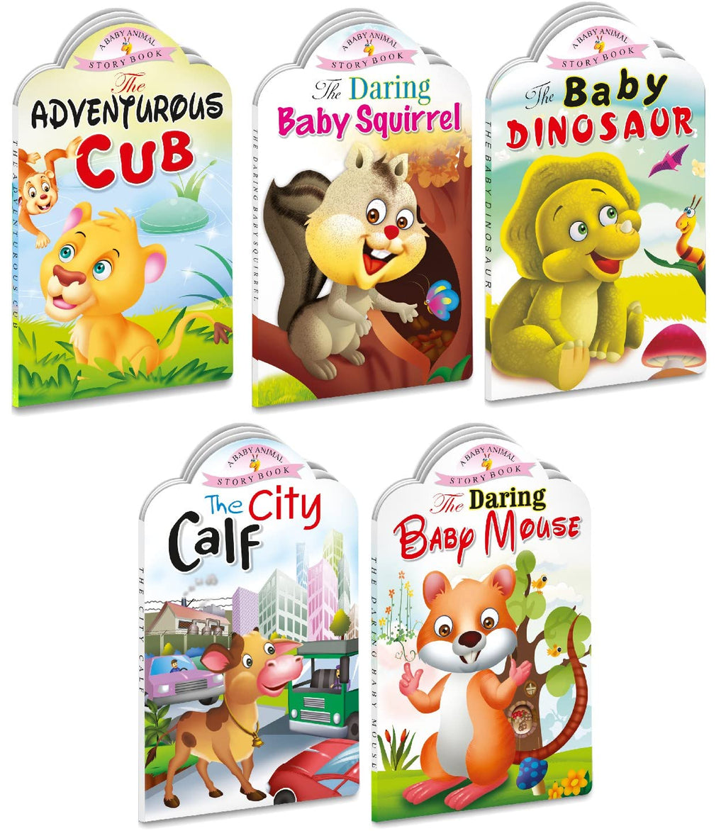 Sawan Set Of 5 Story Books Baby Animals Series (Adventurous Cub,Baby Squirrel,Baby Dinosaur,City Calf & Baby Mouse) [Board Book] Sawan | Grocsy