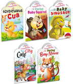 Sawan Set Of 5 Story Books Baby Animals Series (Adventurous Cub,Baby Squirrel,Baby Dinosaur,City Calf & Baby Mouse) [Board Book] Sawan | Grocsy