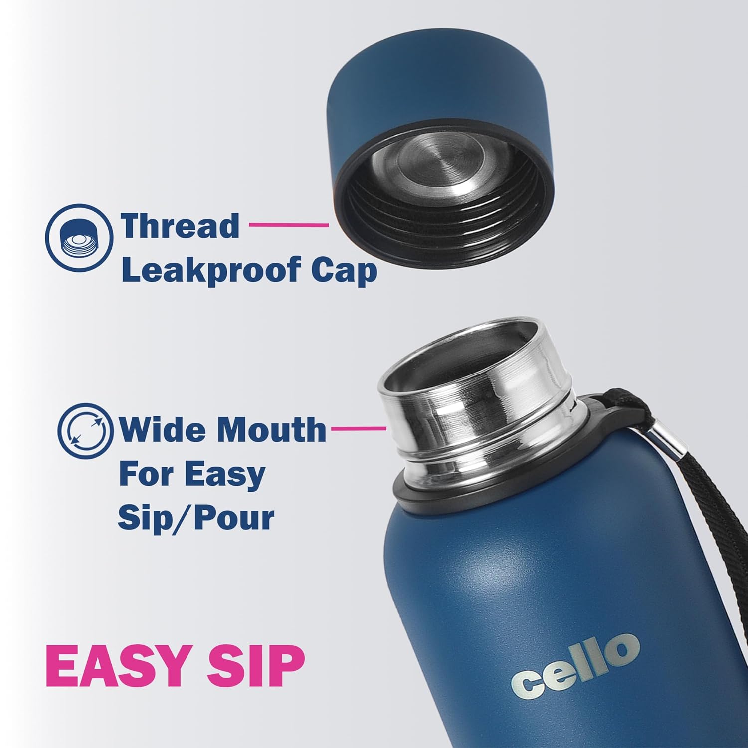 CELLO Duro Kent Insulated Stainless Steel Flask Water Bottle for Daily Use 750 ml, Dark Blue | Grocsy