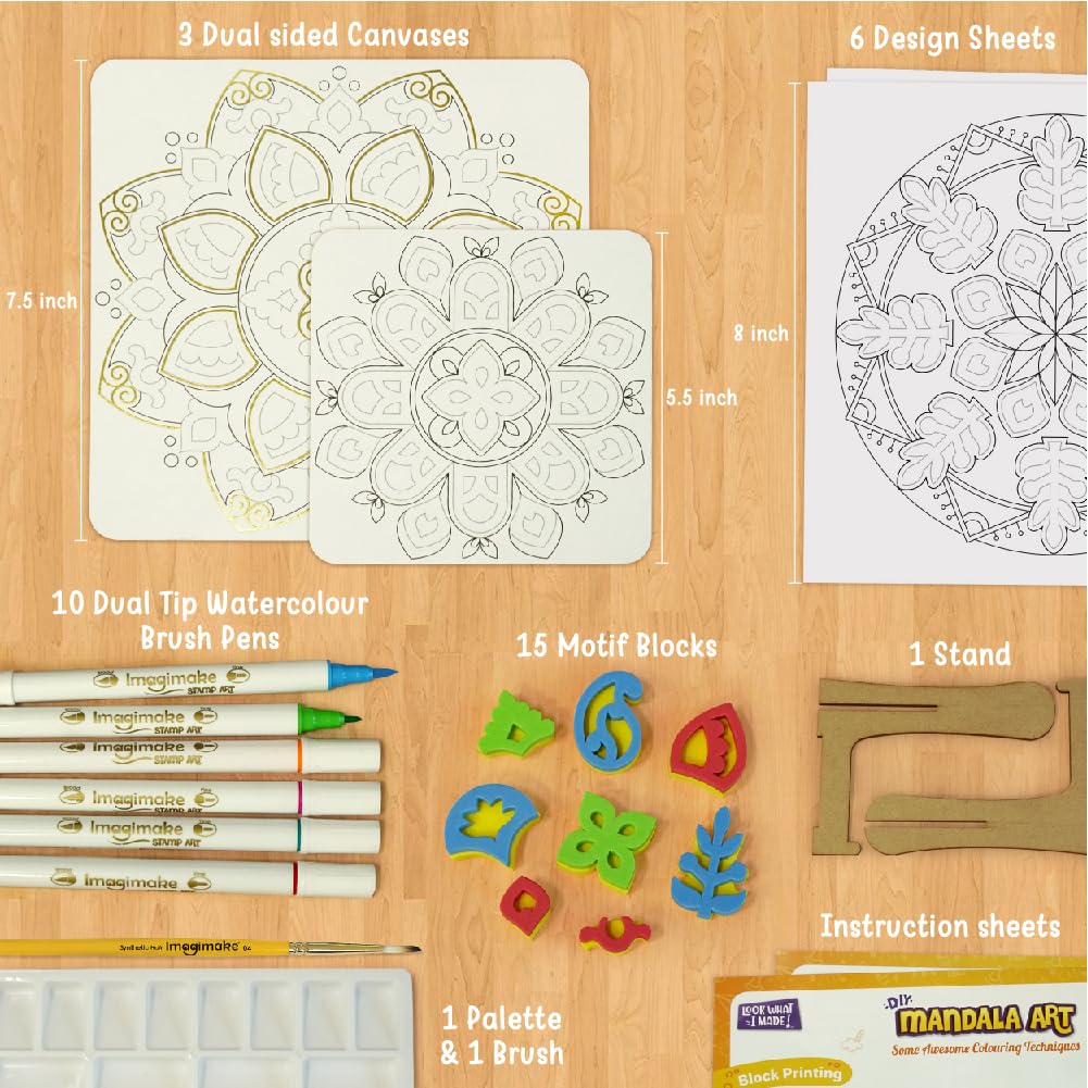 Imagimake Mandala Art Kit | Watercolor Paint Set | 12 Exciting Mandala Projects in Arts and Crafts for Kids Ages 8-12-14-16 | Craft Kits for Adults & Kids | 8 Year Old Girl Birthday Gifts | Grocsy