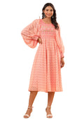 Juniper Women's Peach Ethnic Motif Printed Georgette Midi Dress With Sequins Work | Grocsy