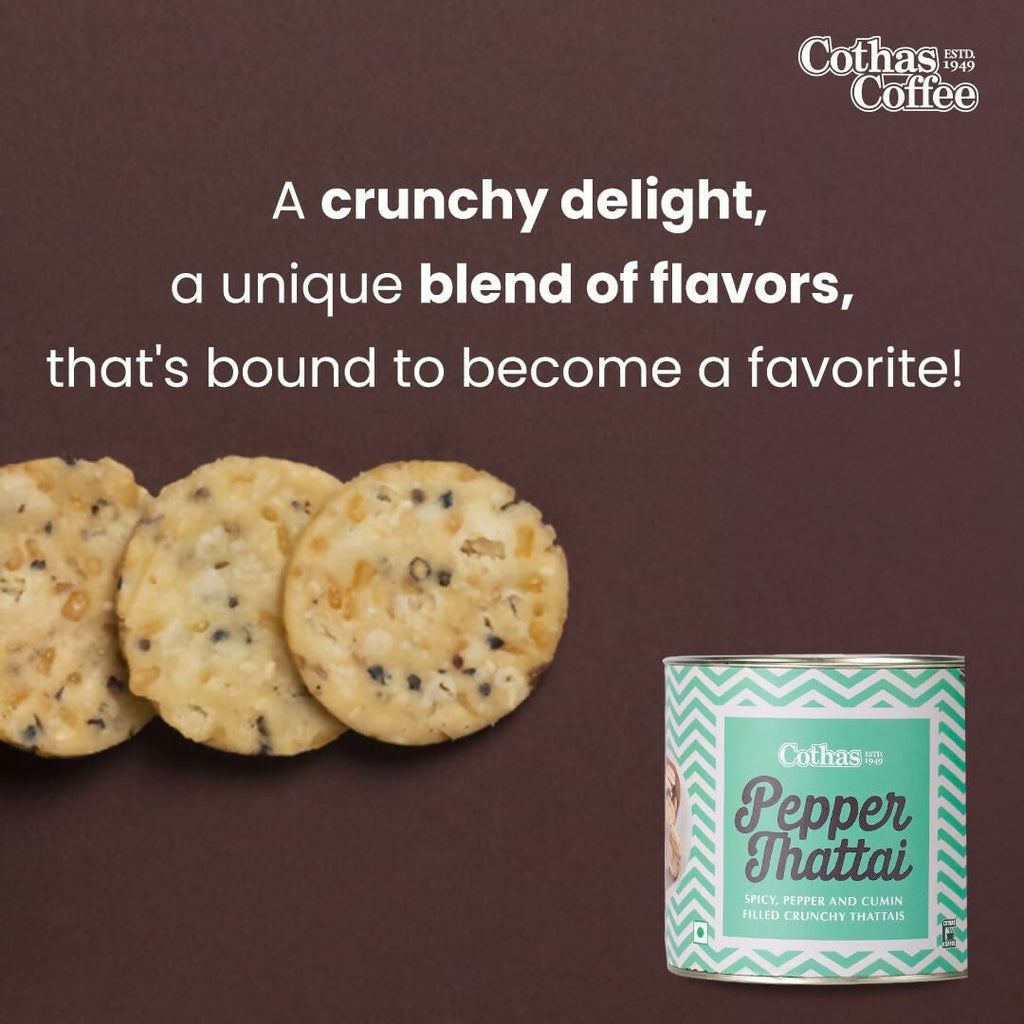 Cothas Pepper Thattai | Crispy Rice Flour Snack with Green Gram & Cumin | Grocsy
