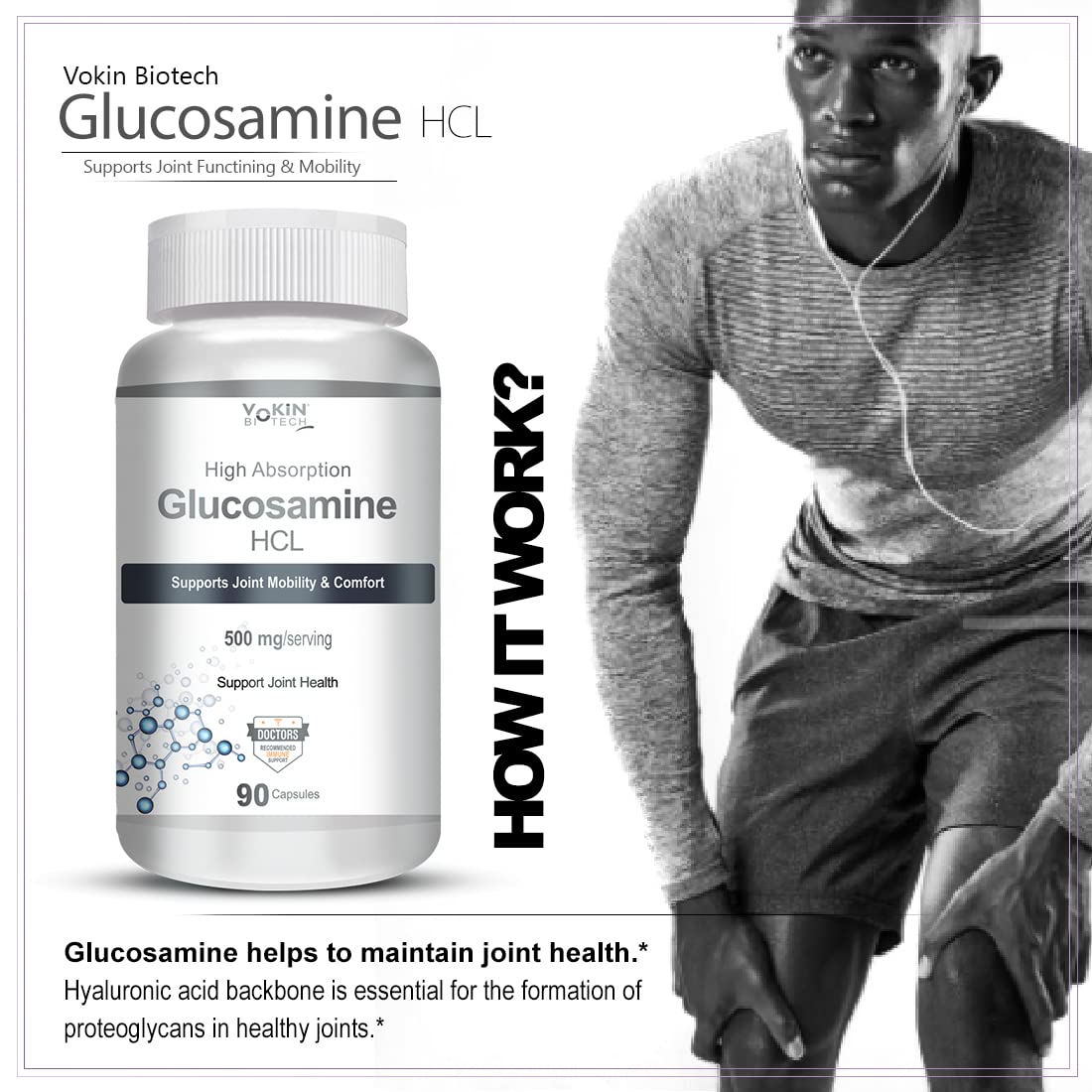 Vokin Biotech Glucosamine HCL Supplement Supports Joint Health -500mg | Grocsy