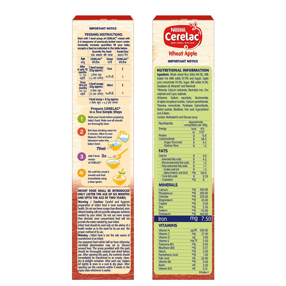 Nestle Cerelac Baby Cereal With Milk - Wheat Apple | Grocsy