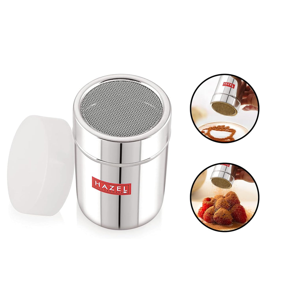 HAZEL Stainless Steel Powder Shaker with ABS Lid | 310 ML | Grocsy