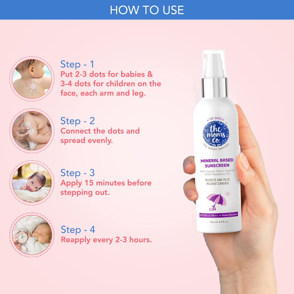 The Moms Co Waterproof SPF 50+ Natural Mineral Based Baby Sunscreen For UV-A & UV-B Protection | Grocsy