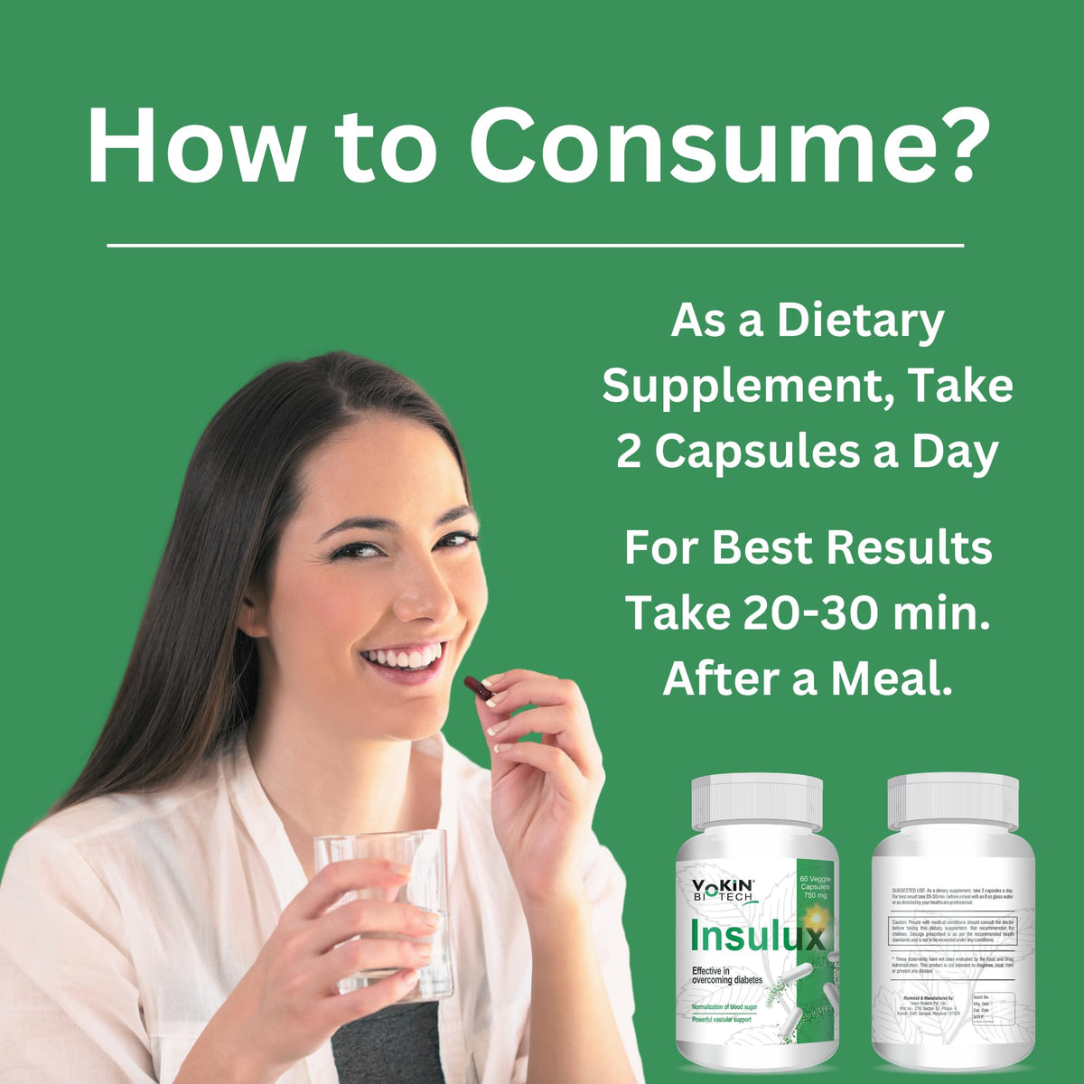 Vokin Biotech Herbal Insulux Gymnema Sylvestre for Diabetes Control 750mg (60 Capsules), 200 grams | Grocsy