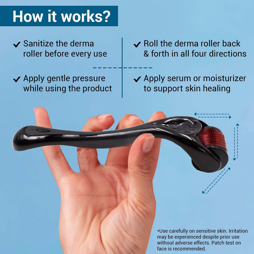 Sotrue Derma Roller For Hair Growth 1 mm with 540 Stainless Steel Needles - Activates Hair Follicles, For Hair Fall & Hair Thickening, Reduces Acne Scars | Grocsy