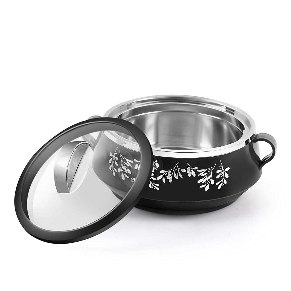 CELLO Glitter Casserole with Inner Steel 3 Unit, Black | Grocsy