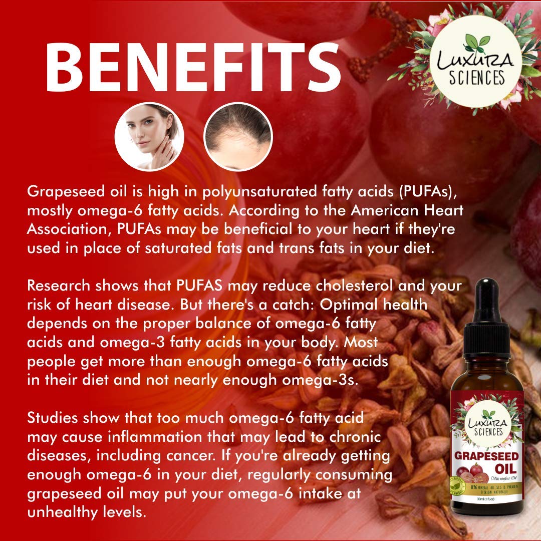 Luxura Sciences Organic Grape Seed Oil, 100% Pure, Natural & Cold-Pressed For Skin, Hair, Body | Grocsy