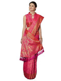 Akhilam Women's Jacquard Kanjivaram Silk Saree With Unstitched Blouse | Grocsy