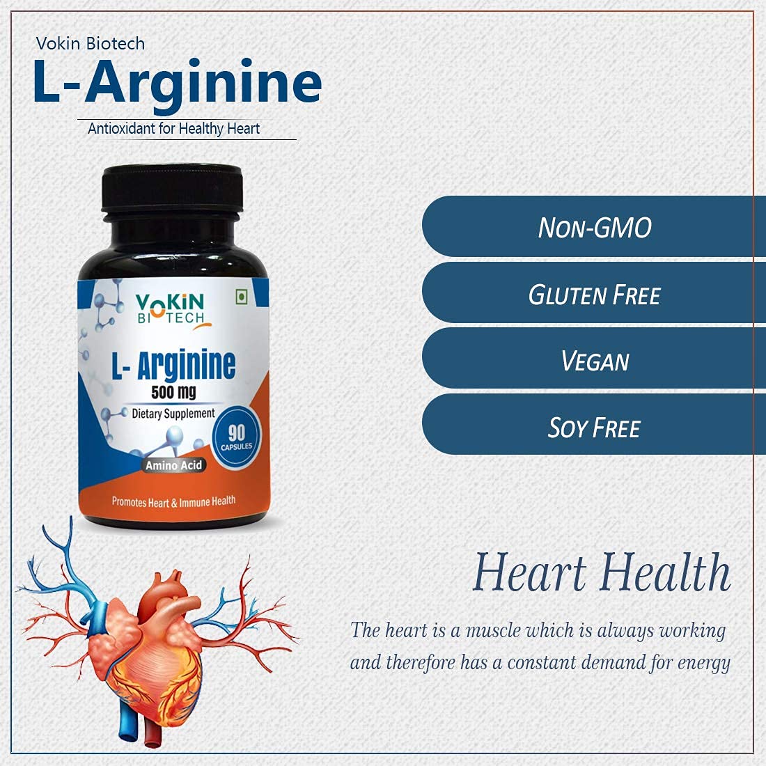 Vokin Biotech L Arginine 500mg With Essential Amino Acid and Nitric Oxide | Grocsy