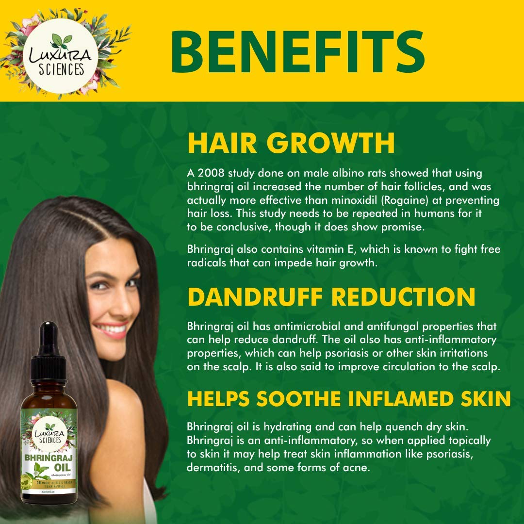 Luxura Sciences Organic Bhringraj Oil Pure and Natural Premium Therapeutic Grade Oil | Grocsy