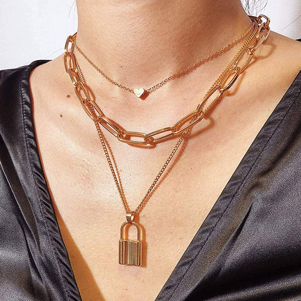 Gold-Toned Alloy Set Of 2 Multi Layer Designer Necklace - The Pari | Grocsy