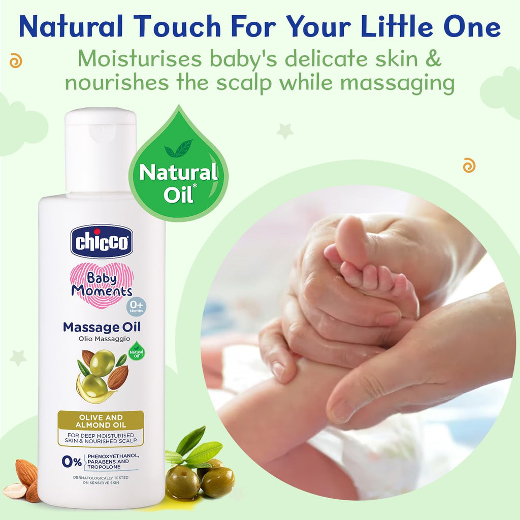 Chicco Baby Moments Massage Oil For Moisturised Skin, Nourished Hair & Scalp | Grocsy