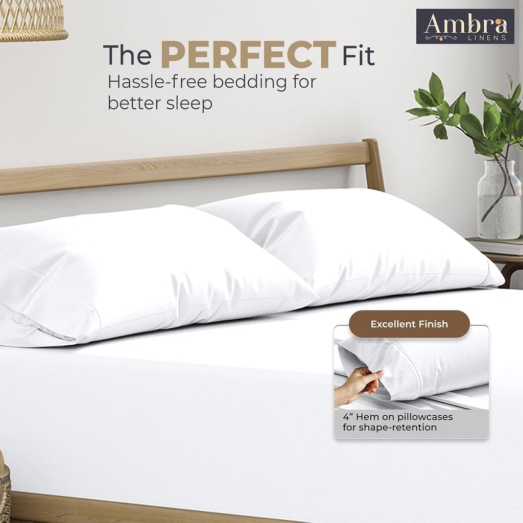 Ambra Linens Ultra Soft Pillow Protectors 400TC Set of 2 Breathable Pillow Covers-White | Grocsy