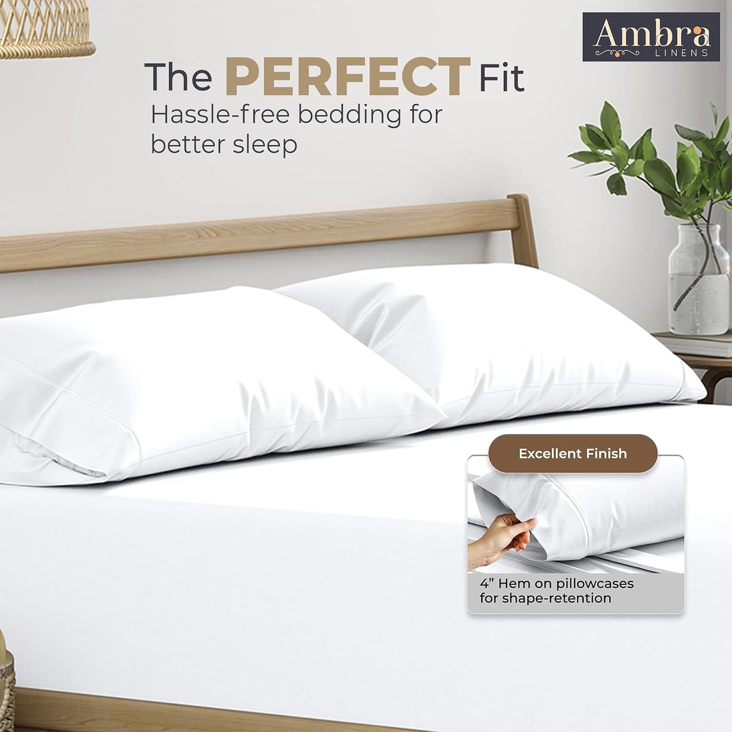 Ambra Linens Ultra Soft Pillow Protectors 400TC Set of 2 Breathable Pillow Covers-White | Grocsy