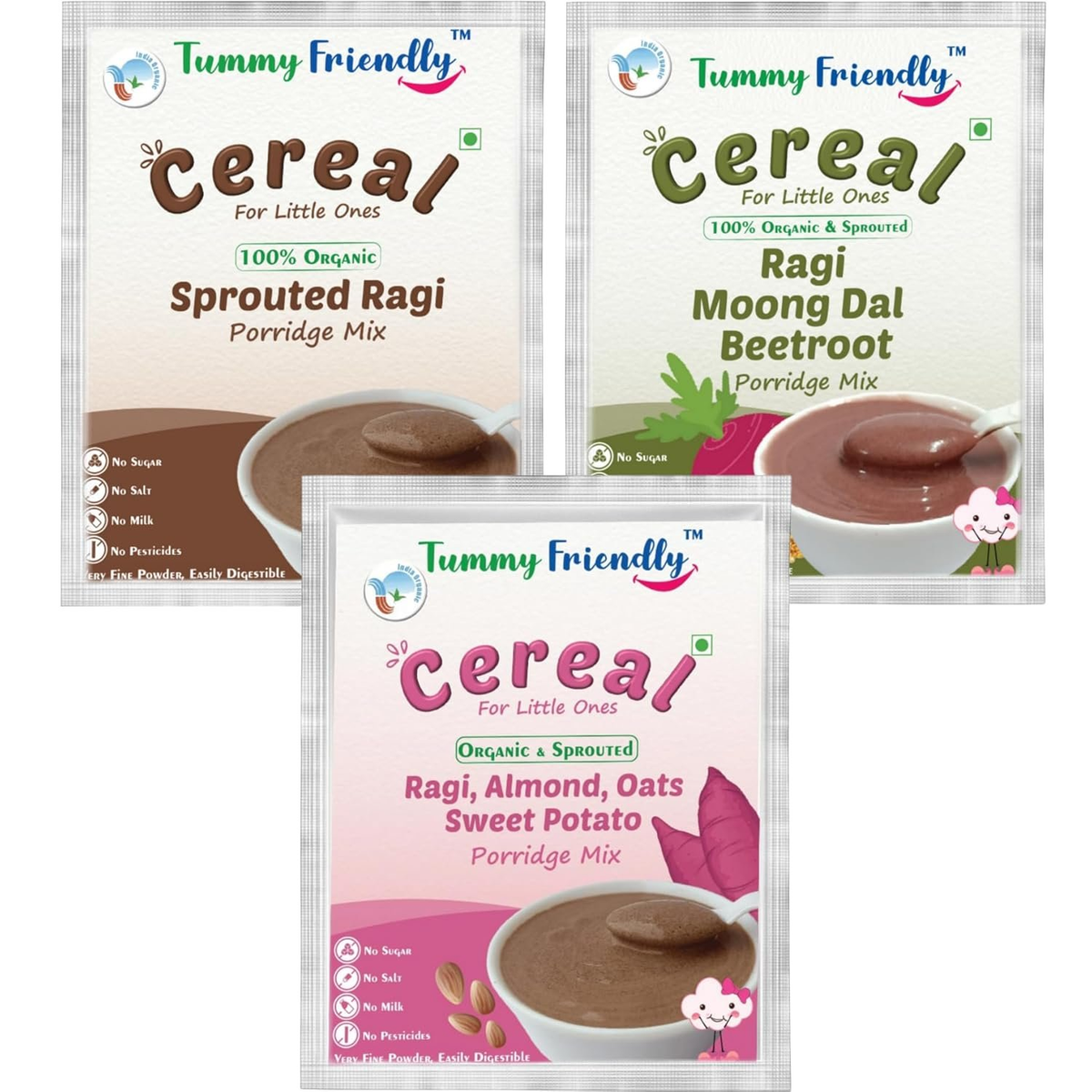 TummyFriendly Foods Certified Ragi Porridge Mixes - Stage1, Stage2, Stage3 | Grocsy