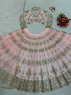Jyoti Fashion Women's Baby Pink Butterfly Net 9MM Sequins with Thread Embroidered Designer Lehenga Choli Set | Grocsy