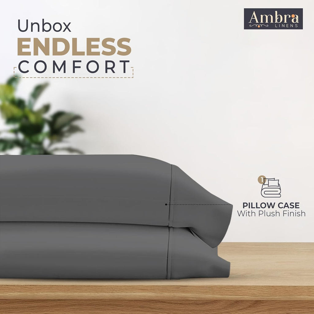 Ambra Linens Ultra Soft Pillow Protectors 400TC Set of 2 Breathable Pillow Covers-Grey | Grocsy