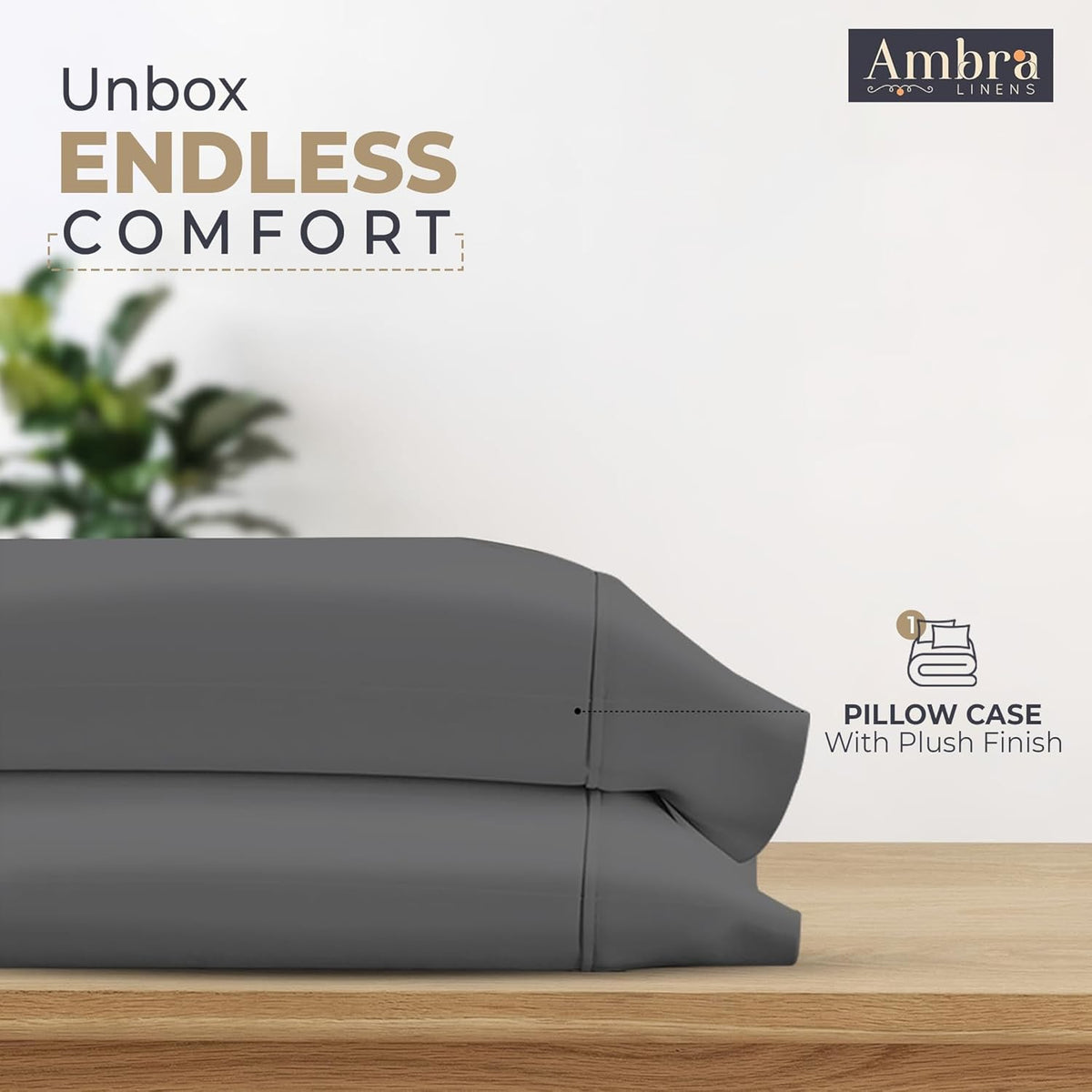 Ambra Linens Ultra Soft Pillow Protectors 400TC Set of 2 Breathable Pillow Covers-Grey | Grocsy