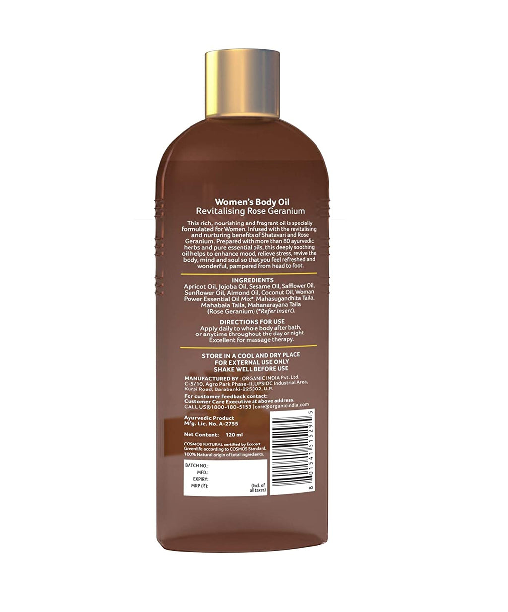 Organic India Women's Body Oil Revitalising Rose Geranium | Grocsy