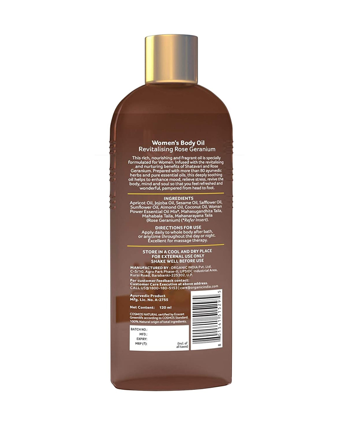 Organic India Women's Body Oil Revitalising Rose Geranium | Grocsy