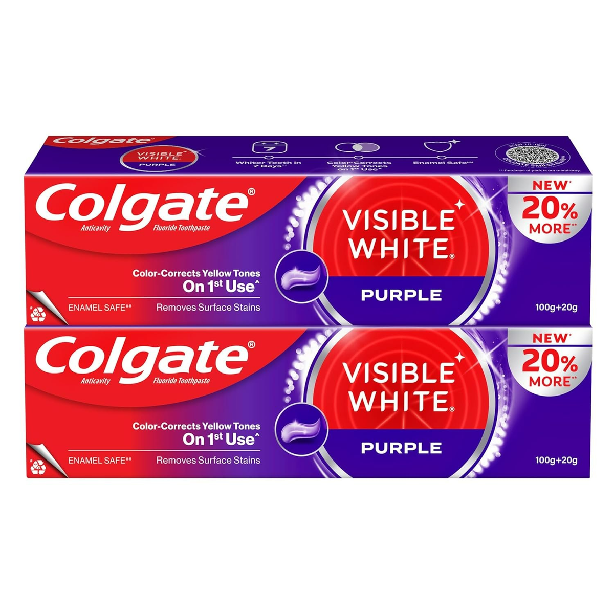 Colgate Visible White Purple Toothpaste For Teeth Whitening Helps Remove Surface Stains, Whitens Yellow | Grocsy