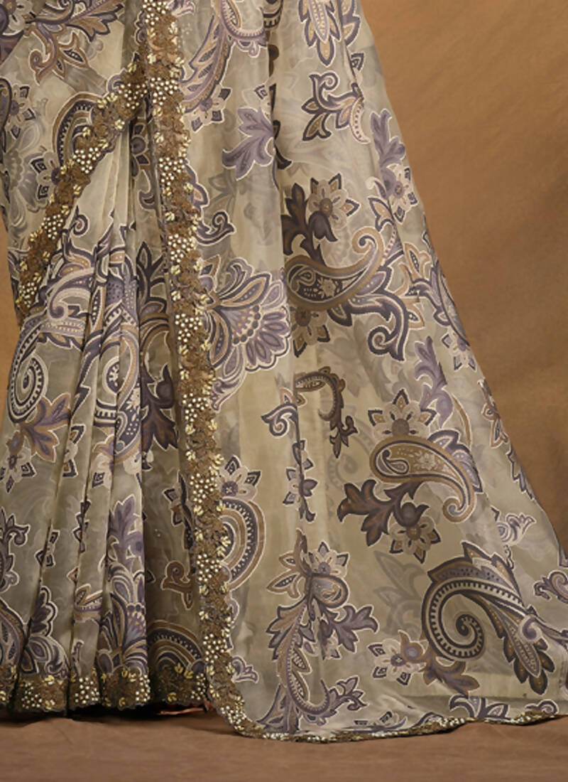 Grey Burning Tissue Designer Saree with Unstitched Blouse - Norita Mahitha | Grocsy