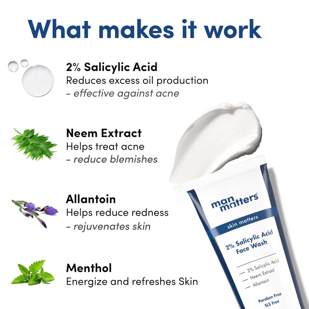 Man Matters Clear 2% Salicylic Acid Face Wash for Men, Paraben & SLS Free | Grocsy