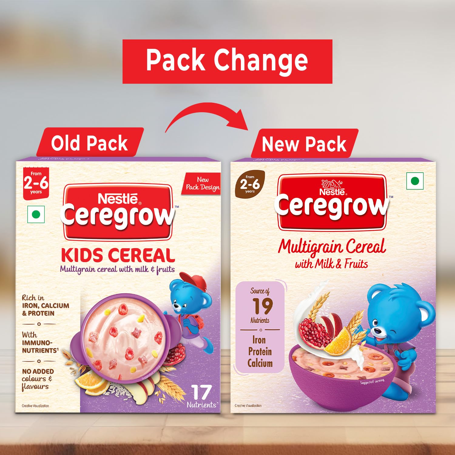 Nestle Ceregrow Kids (2-6 yrs) Cereal-Multigrain, Milk & Fruits, Rich in Iron, Calcium & Protein | Grocsy