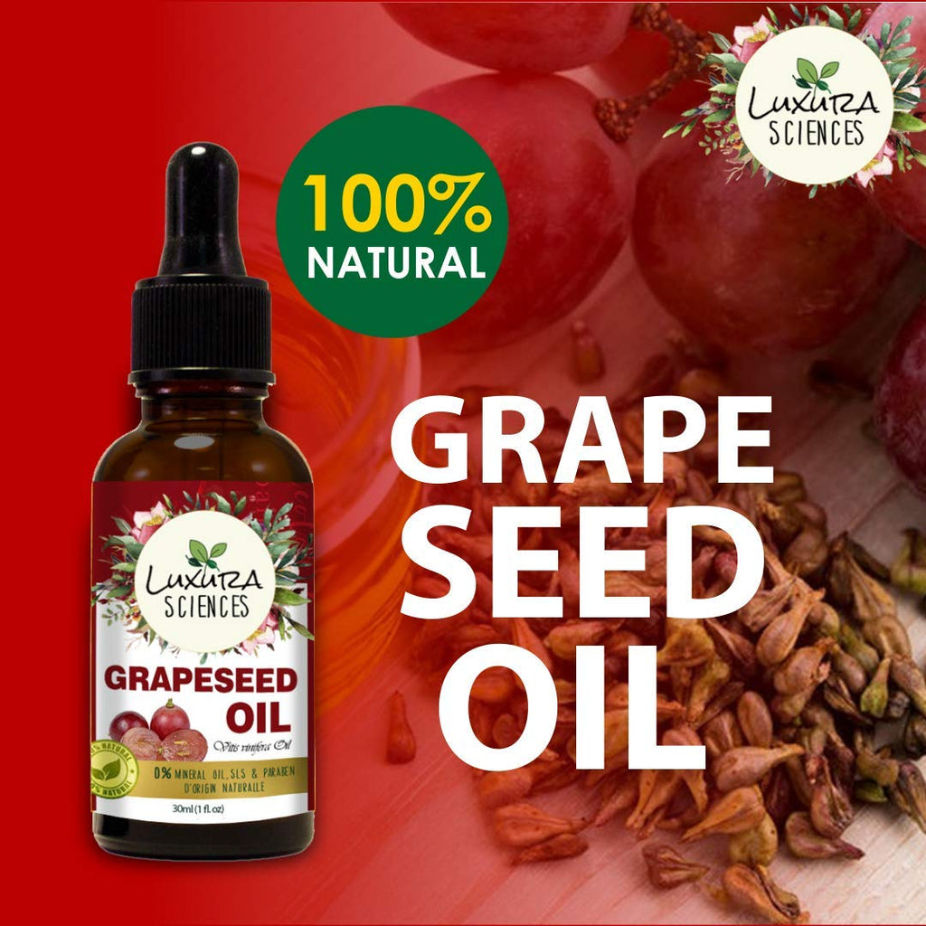Luxura Sciences Organic Grape Seed Oil, 100% Pure, Natural & Cold-Pressed For Skin, Hair, Body | Grocsy