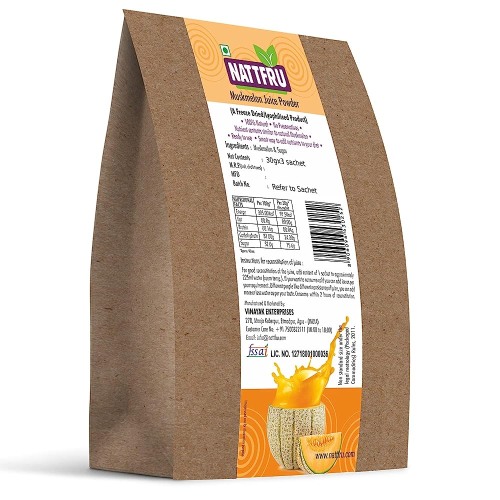 Nattfru Muskmelon Juice Powder - 90g (3 Packs X 30g each- Inside) | Grocsy