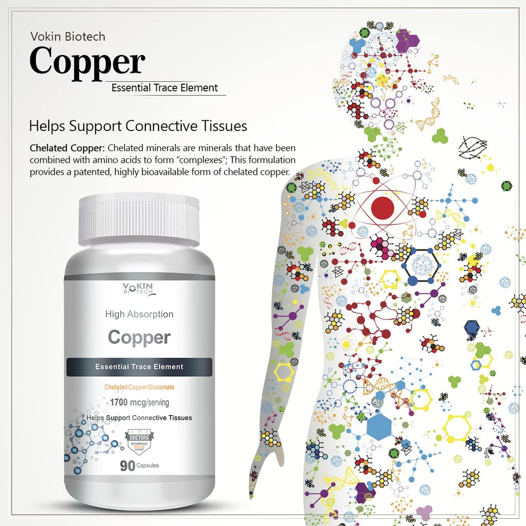 Vokin Biotech Chelated Copper Gluconate – Support Connective Tissues –1700mcg | Grocsy