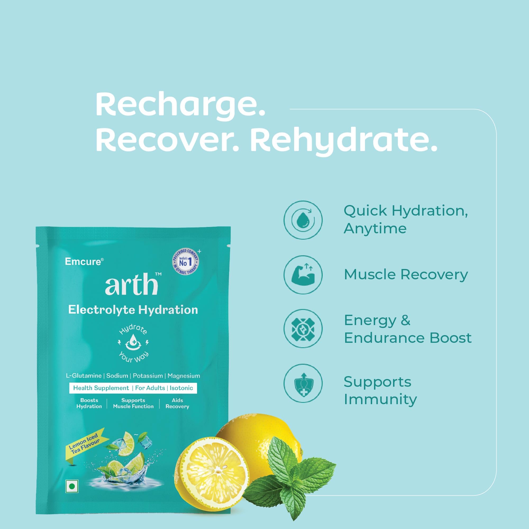 Arth Electrolyte Powder - Lemon Iced Tea Flavour | Grocsy